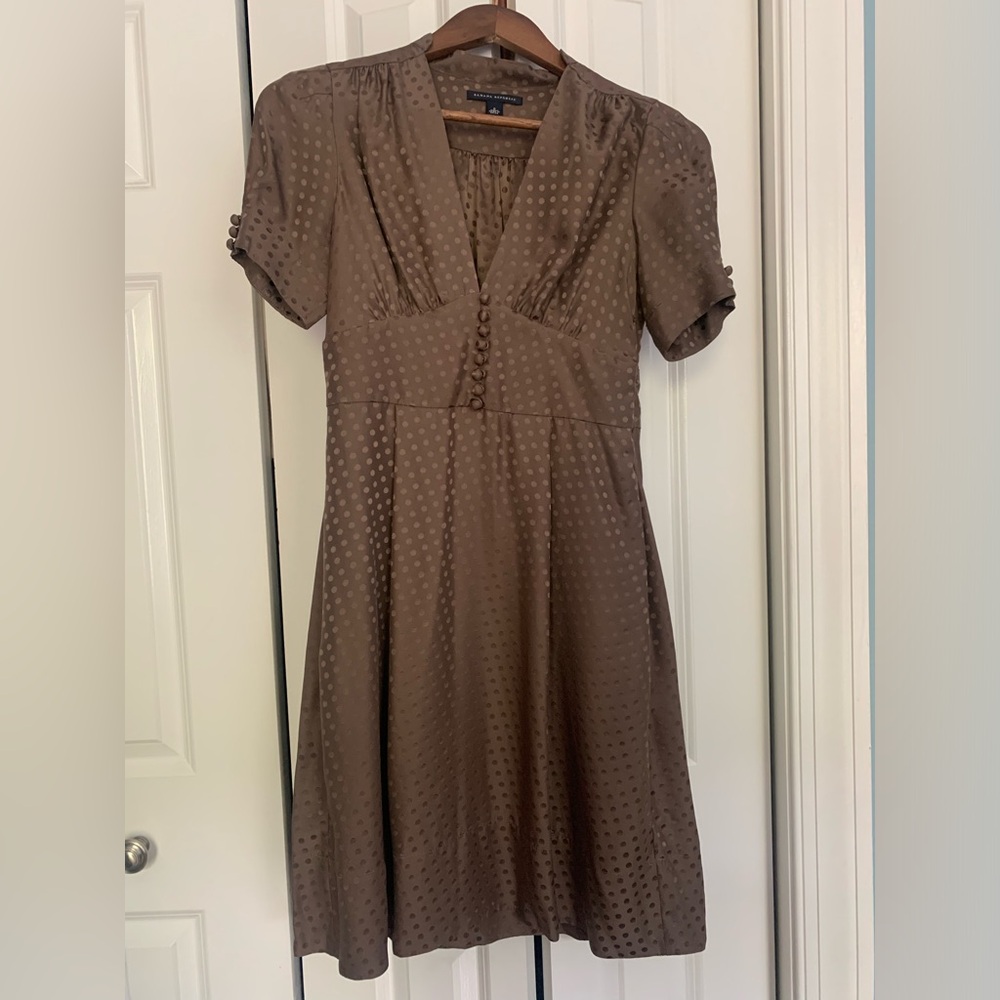Banana Republic Brown Silk Jacquard Dots Dress Women's Size 0